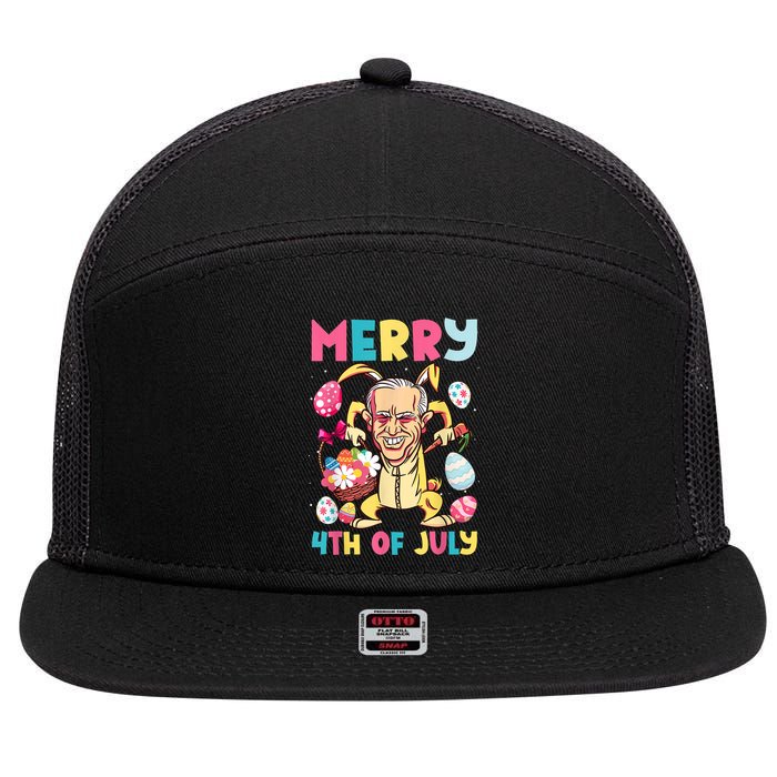Funny Merry 4th Of July Bunny Confused Joe Biden Easter Day 7 Panel Mesh Trucker Snapback Hat