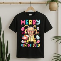 Funny Merry 4th Of July Bunny Confused Joe Biden Easter Day T-Shirt