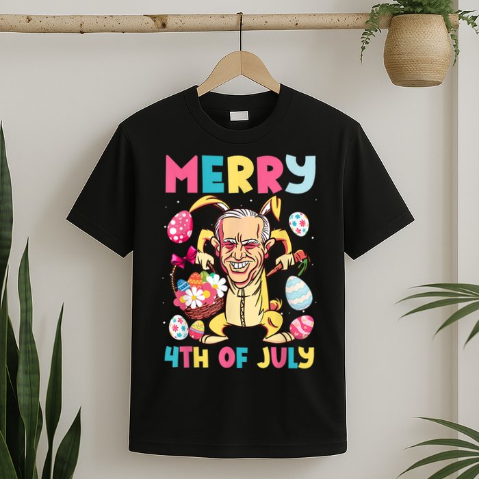 Funny Merry 4th Of July Bunny Confused Joe Biden Easter Day T-Shirt