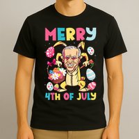 Funny Merry 4th Of July Bunny Confused Joe Biden Easter Day T-Shirt