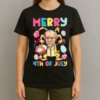 Funny Merry 4th Of July Bunny Confused Joe Biden Easter Day T-Shirt