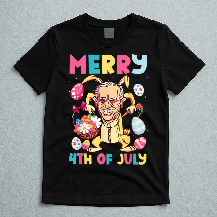 Funny Merry 4th Of July Bunny Confused Joe Biden Easter Day T-Shirt