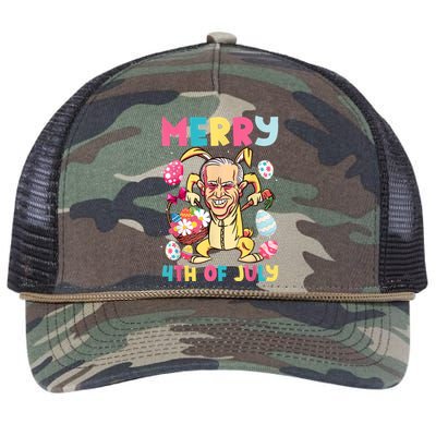 Funny Merry 4th Of July Bunny Confused Joe Biden Easter Day Retro Rope Trucker Hat Cap