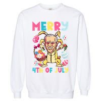 Funny Merry 4th Of July Bunny Confused Joe Biden Easter Day Garment-Dyed Sweatshirt