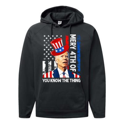 Funny Merry 4th Of You Know..The Thing 4th Of July USA Flag Performance Fleece Hoodie