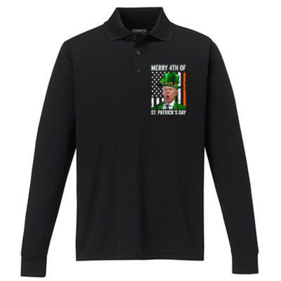 Funny Merry 4th Of St PatrickS Day Joe Biden Leprechaun Hat Gift Performance Long Sleeve Polo