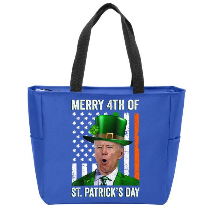 Funny Merry 4th Of St PatrickS Day Joe Biden Leprechaun Hat Gift Zip Tote Bag