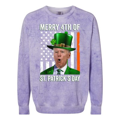 Funny Merry 4th Of St Patrick's Day Joe Biden Leprechaun Hat Colorblast Crewneck Sweatshirt