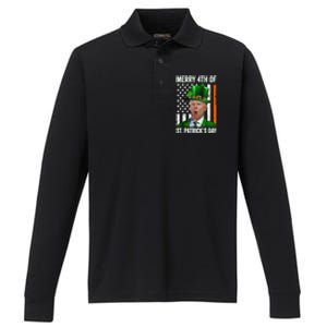 Funny Merry 4th Of St Patrick's Day Joe Biden Leprechaun Hat Performance Long Sleeve Polo