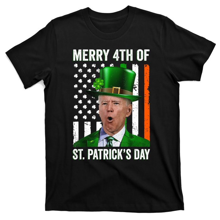 Funny Merry 4th Of St Patrick's Day Joe Biden Leprechaun Hat T-Shirt