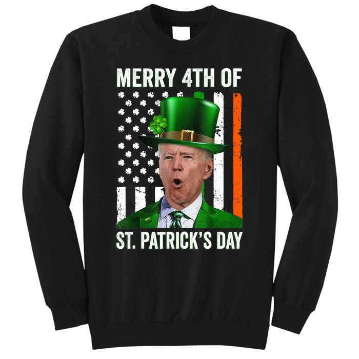 Funny Merry 4th Of St Patrick's Day Joe Biden Leprechaun Hat Tall Sweatshirt