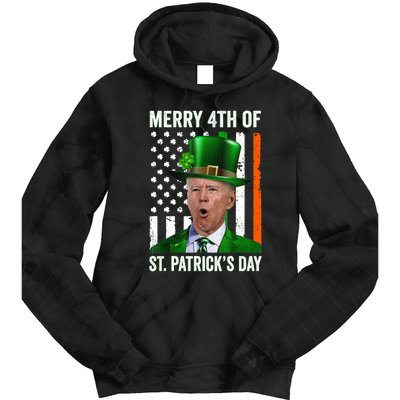 Funny Merry 4th Of St Patrick's Day Joe Biden Leprechaun Hat Tie Dye Hoodie