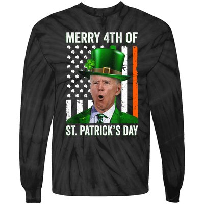 Funny Merry 4th Of St Patrick's Day Joe Biden Leprechaun Hat Tie-Dye Long Sleeve Shirt