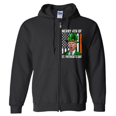 Funny Merry 4th Of St Patrick's Day Joe Biden Leprechaun Hat Full Zip Hoodie