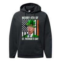 Funny Merry 4th Of St Patrick's Day Joe Biden Leprechaun Hat Performance Fleece Hoodie