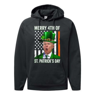 Funny Merry 4th Of St Patrick's Day Joe Biden Leprechaun Hat Performance Fleece Hoodie