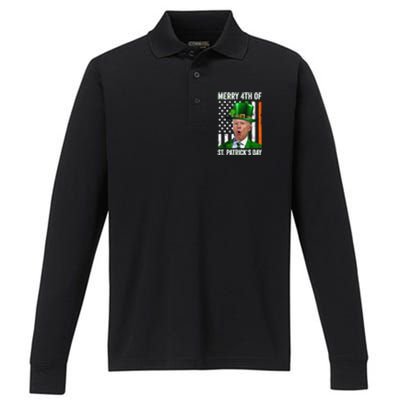 Funny Merry 4th Of St Patrick's Day Joe Biden Leprechaun Hat Performance Long Sleeve Polo