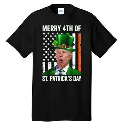 Funny Merry 4th Of St Patrick's Day Joe Biden Leprechaun Hat Tall T-Shirt