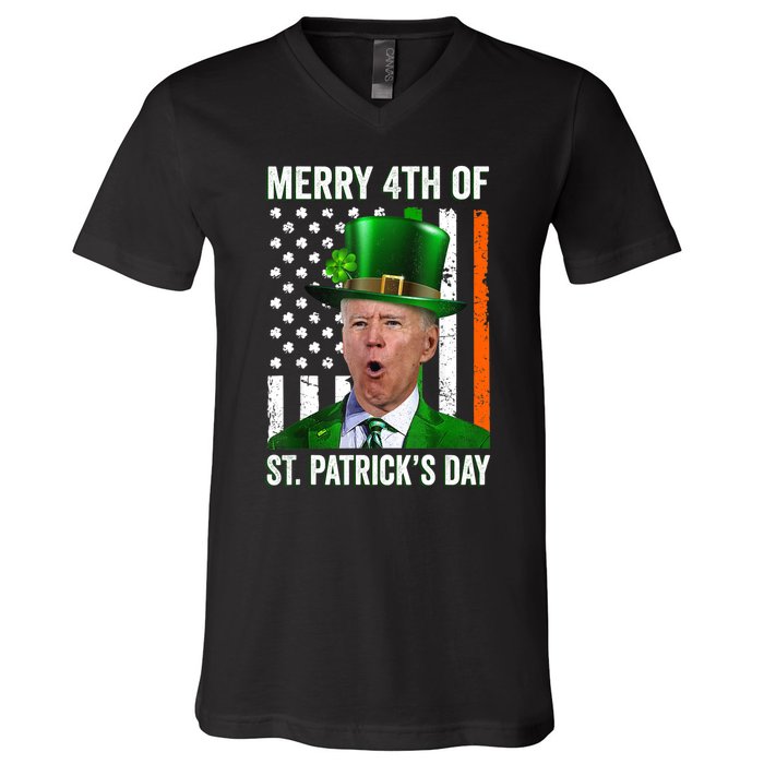 Funny Merry 4th Of St Patrick's Day Joe Biden Leprechaun Hat V-Neck T-Shirt