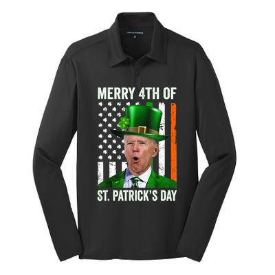 Funny Merry 4th Of St Patrick's Day Joe Biden Leprechaun Hat Silk Touch Performance Long Sleeve Polo