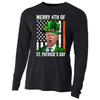 Funny Merry 4th Of St Patrick's Day Joe Biden Leprechaun Hat Cooling Performance Long Sleeve Crew