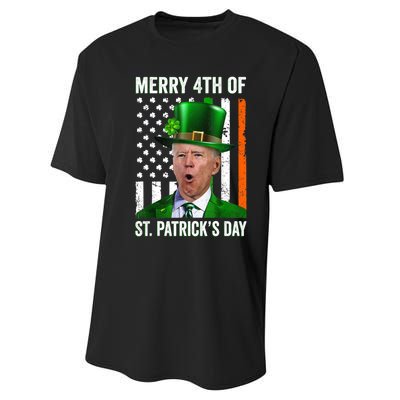 Funny Merry 4th Of St Patrick's Day Joe Biden Leprechaun Hat Performance Sprint T-Shirt