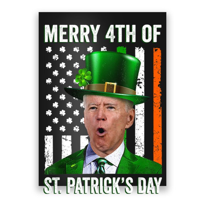 Funny Merry 4th Of St Patrick's Day Joe Biden Leprechaun Hat Poster