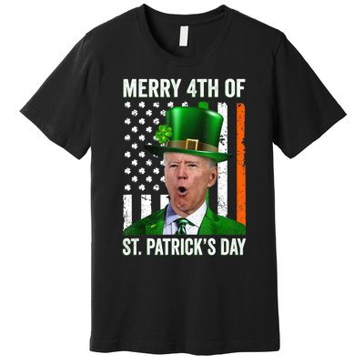 Funny Merry 4th Of St Patrick's Day Joe Biden Leprechaun Hat Premium T-Shirt