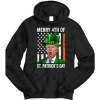 Funny Merry 4th Of St Patrick's Day Joe Biden Leprechaun Hat Tie Dye Hoodie