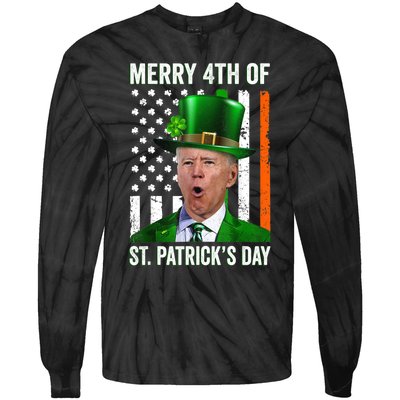 Funny Merry 4th Of St Patrick's Day Joe Biden Leprechaun Hat Tie-Dye Long Sleeve Shirt