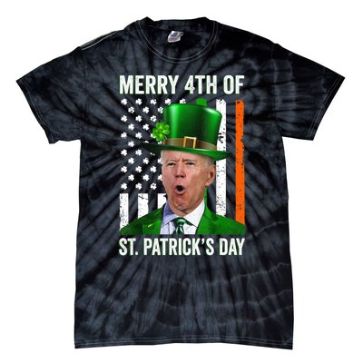 Funny Merry 4th Of St Patrick's Day Joe Biden Leprechaun Hat Tie-Dye T-Shirt