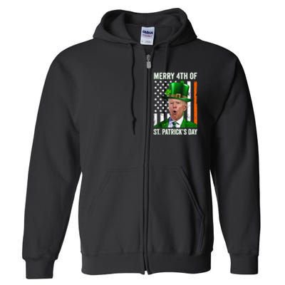 Funny Merry 4th Of St Patrick's Day Joe Biden Leprechaun Hat Full Zip Hoodie