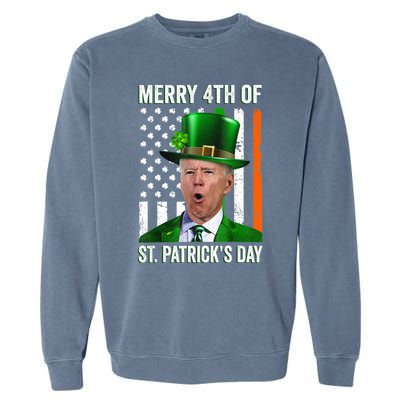 Funny Merry 4th Of St Patrick's Day Joe Biden Leprechaun Hat Garment-Dyed Sweatshirt