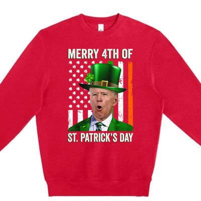 Funny Merry 4th Of St Patrick's Day Joe Biden Leprechaun Hat Premium Crewneck Sweatshirt