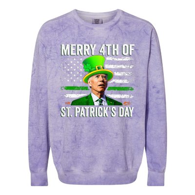 Funny Merry 4th Of St Patrick's Day Joe Biden Leprechaun Hat Colorblast Crewneck Sweatshirt