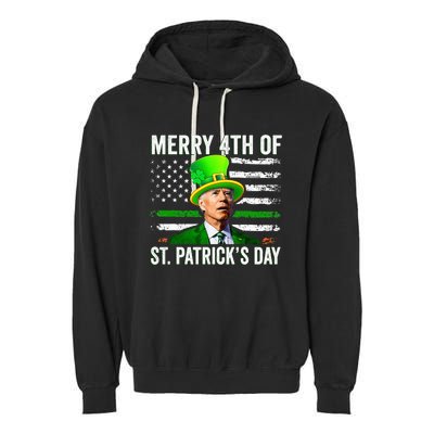 Funny Merry 4th Of St Patrick's Day Joe Biden Leprechaun Hat Garment-Dyed Fleece Hoodie