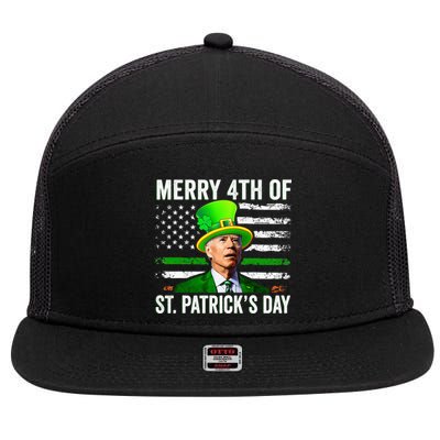 Funny Merry 4th Of St Patrick's Day Joe Biden Leprechaun Hat 7 Panel Mesh Trucker Snapback Hat