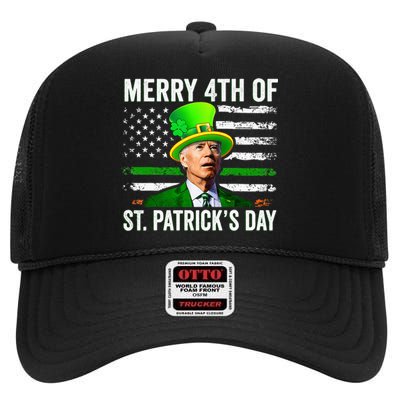 Funny Merry 4th Of St Patrick's Day Joe Biden Leprechaun Hat High Crown Mesh Back Trucker Hat