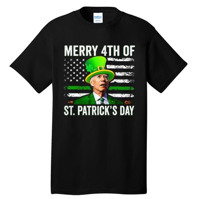 Funny Merry 4th Of St Patrick's Day Joe Biden Leprechaun Hat Tall T-Shirt