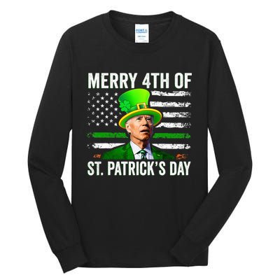 Funny Merry 4th Of St Patrick's Day Joe Biden Leprechaun Hat Tall Long Sleeve T-Shirt