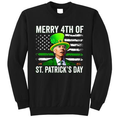 Funny Merry 4th Of St Patrick's Day Joe Biden Leprechaun Hat Tall Sweatshirt