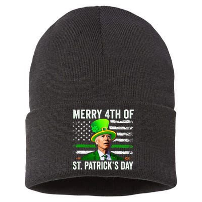 Funny Merry 4th Of St Patrick's Day Joe Biden Leprechaun Hat Sustainable Knit Beanie