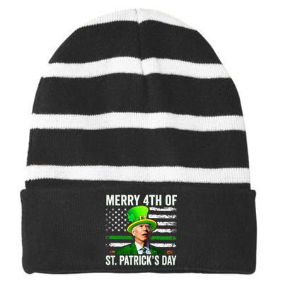 Funny Merry 4th Of St Patrick's Day Joe Biden Leprechaun Hat Striped Beanie with Solid Band