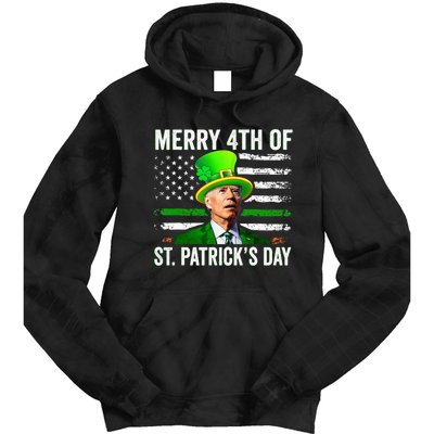 Funny Merry 4th Of St Patrick's Day Joe Biden Leprechaun Hat Tie Dye Hoodie