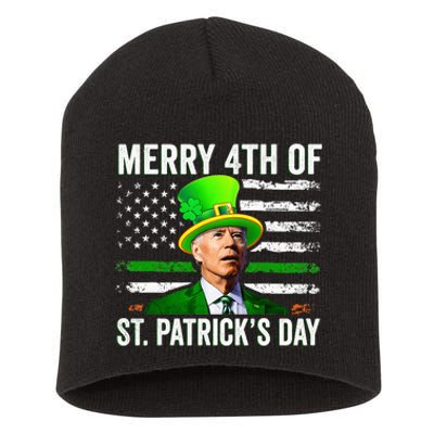 Funny Merry 4th Of St Patrick's Day Joe Biden Leprechaun Hat Short Acrylic Beanie