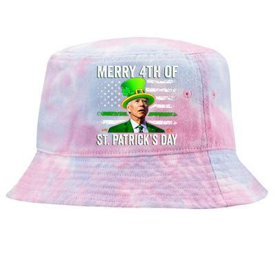 Funny Merry 4th Of St Patrick's Day Joe Biden Leprechaun Hat Tie-Dyed Bucket Hat