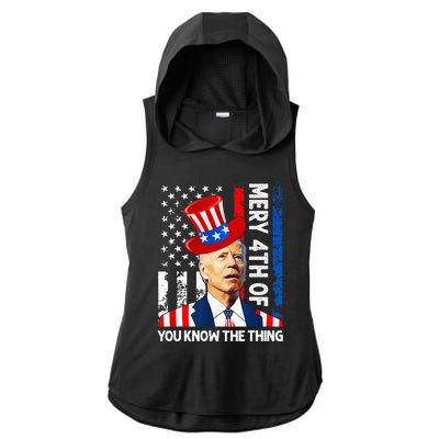 Funny Merry 4th Of You Know..The Thing 4th Of July USA Flag Ladies PosiCharge Tri-Blend Wicking Draft Hoodie Tank