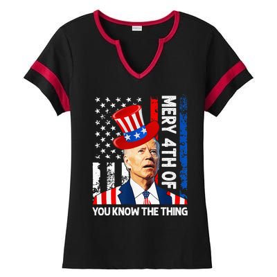 Funny Merry 4th Of You Know..The Thing 4th Of July USA Flag Ladies Halftime Notch Neck Tee