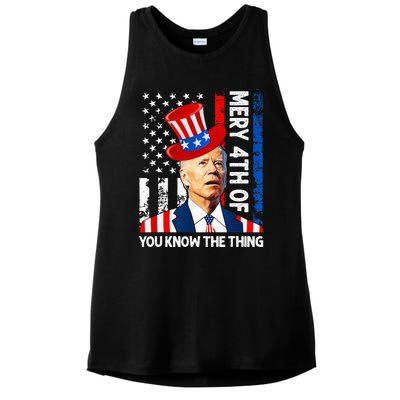 Funny Merry 4th Of You Know..The Thing 4th Of July USA Flag Ladies PosiCharge Tri-Blend Wicking Tank