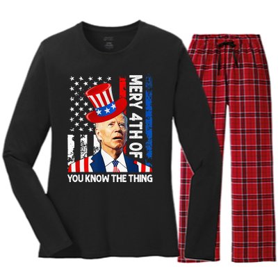 Funny Merry 4th Of You Know..The Thing 4th Of July USA Flag Women's Long Sleeve Flannel Pajama Set 